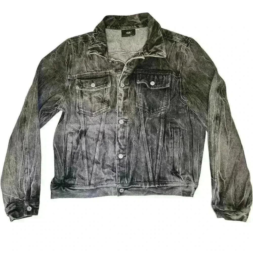 DMC Gray Denim Jacket Gold Butterfly Embroidery Boho Statement Women Size 8-10 - Picture 5 of 6